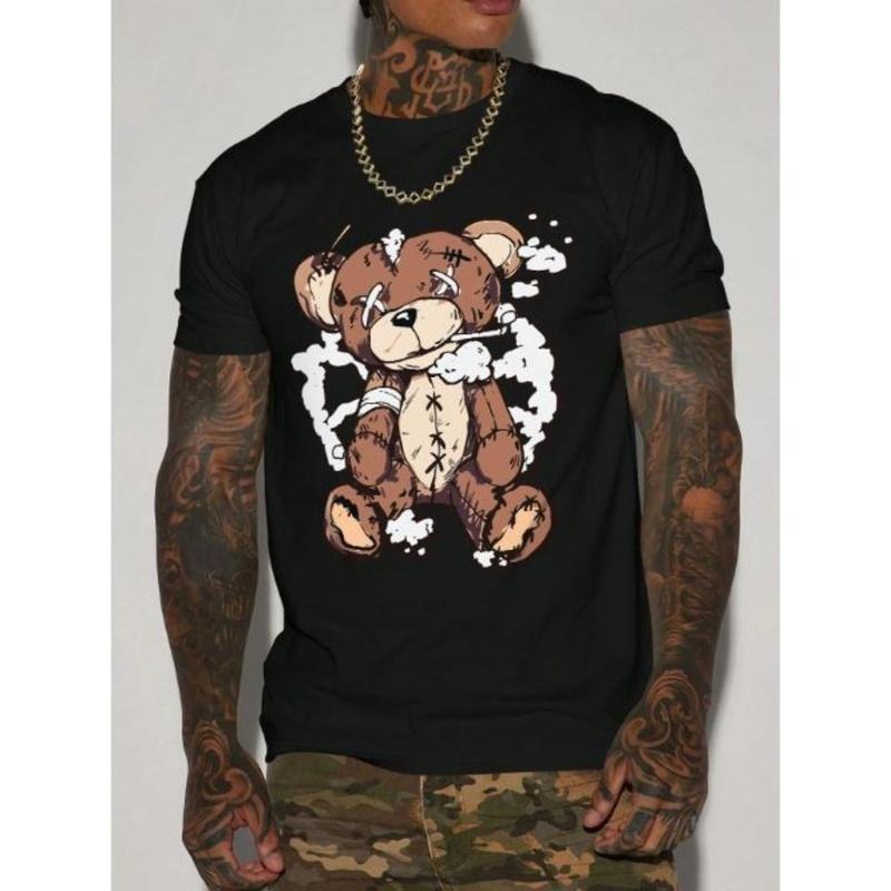 Men's Bear Print Round Neck Short Sleeve T-Shirt Made In USA Hoodie, Sweatshirt | GrindPrints.com