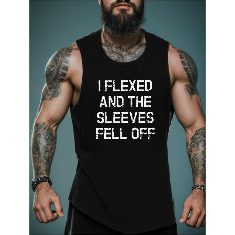 Breathable Cotton Sleeveless Vest "I Flexed Sleeves Fell Off" Funny Print Casual Round Neck Sports Tank Top Summer Black White Text Lightweight & Comfortable Fitness Casual Workout Shirts T-Shirts, Hoodie, Sweatshirt