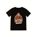Men's Breathable Cotton T-Shirt with Thanksgiving Turkey Print