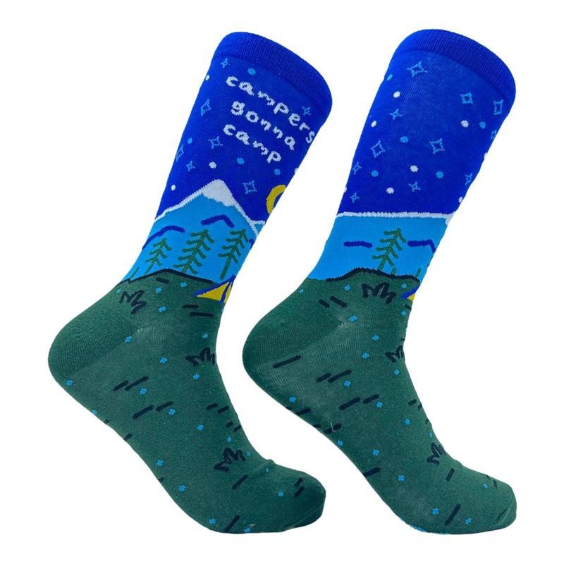 Men's Campers Gonna Camp Socks Funny Outdoor Hiking Footwear Funny Graphic Socks Comfortable Fitted Spandex Cotton...