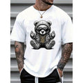 Men's Casual Cartoon Bear Print Round Neck Short Sleeve T-Shirt, Summer Made In USA Hoodie, Sweatshirt | GrindPrints.com