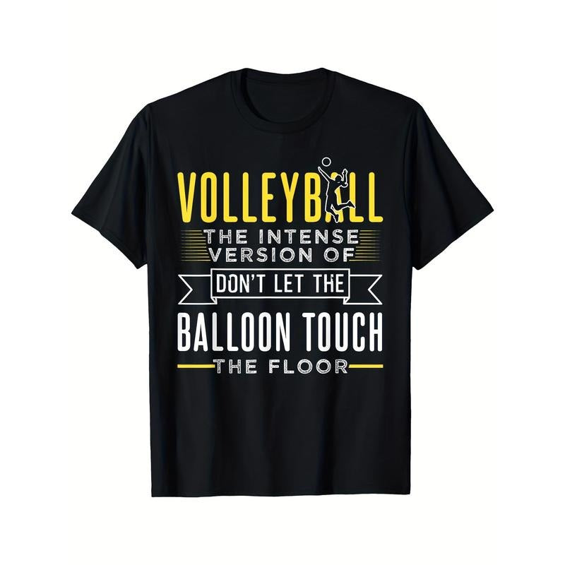Men's Casual Cotton T-Shirt with Fun Volleyball Print - Crew Neck, Short Sleeve, All-Season Wear made in usa Hoodie,...