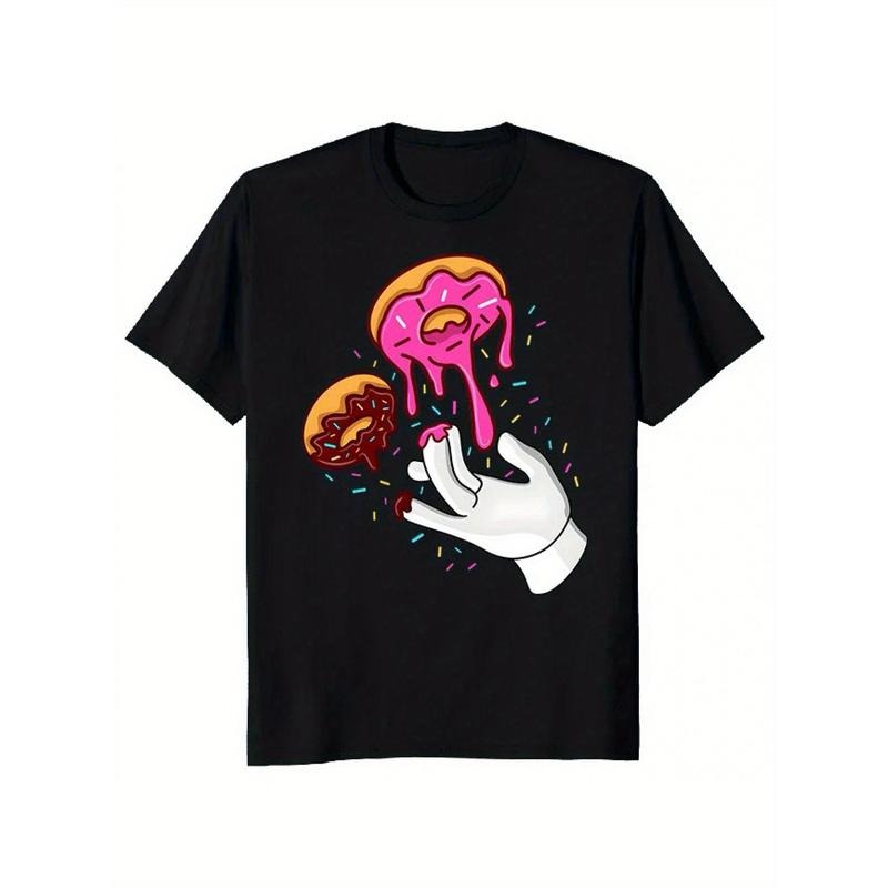 Casual Cotton Unique Donut Print Crew Neck Short Sleeve Machine Washable All Seasons Made Usa T-Shirts, Hoodie, Sweatshirt