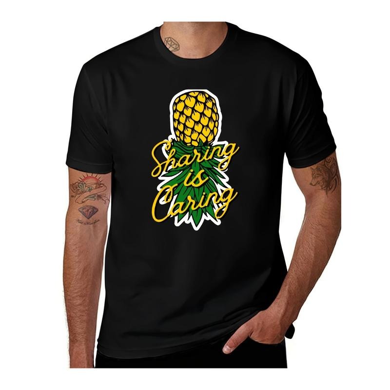Men's Casual Cotton T-Shirt with Unique Pineapple Print