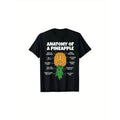 Men's Casual Fashion T-Shirt - 100% Cotton, Geometric Pineapple Print, Crew Neck, Short Sleeve, Machine Washable