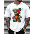 Men's Casual Fashion T-Shirt, Cartoon Teddy Bear Print, Knitted Cotton, Regular Fit, Round Neck, Stretch Fabric,...