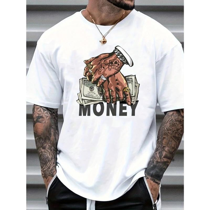 Men's Casual Hand Gesture & Letter Print T-Shirt, Summer Made in USA Hoodie, Sweatshirt | GrindPrints.com