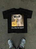 Men's Cat & Letter Print Drop Shoulder Tee, Regular Fit Casual Comfy Round Neck Half Sleeve T-Shirt for Summer, Menswear...