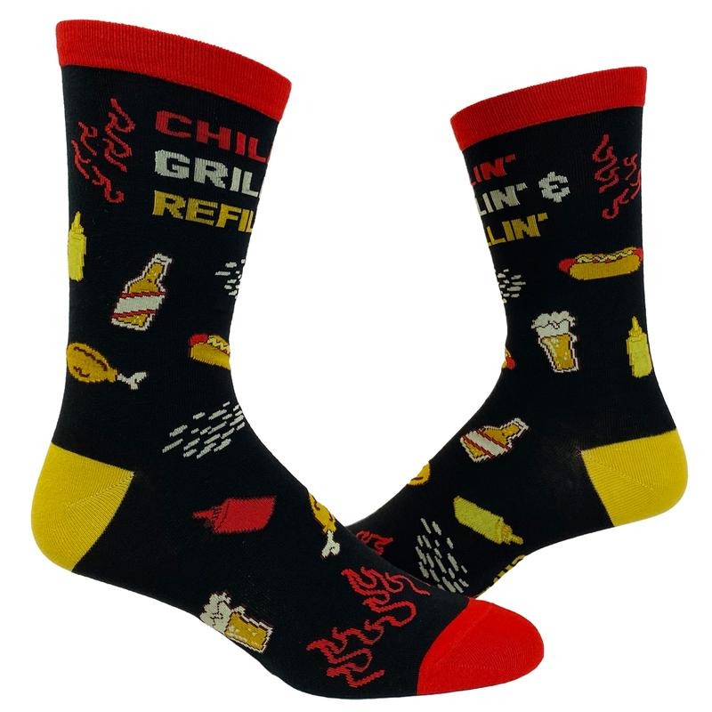 Men's Chillin Grillin and Refillin Socks Funny Backyard BBQ Novelty Graphic Footwear Funny Graphic Socks Comfortable...