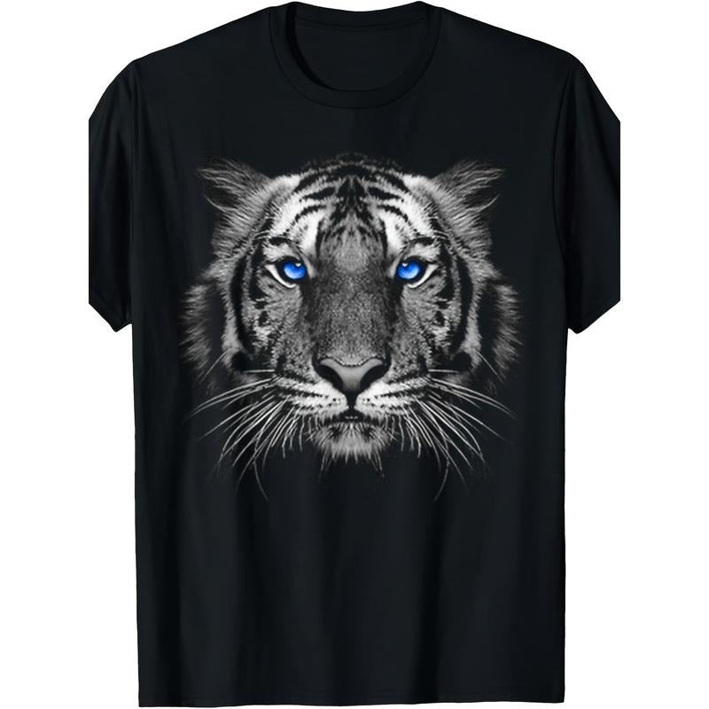 Men's Cool White Tiger Graphic Tee - 100% Cotton, Casual & Sporty, Loose Fit, Machine Washable