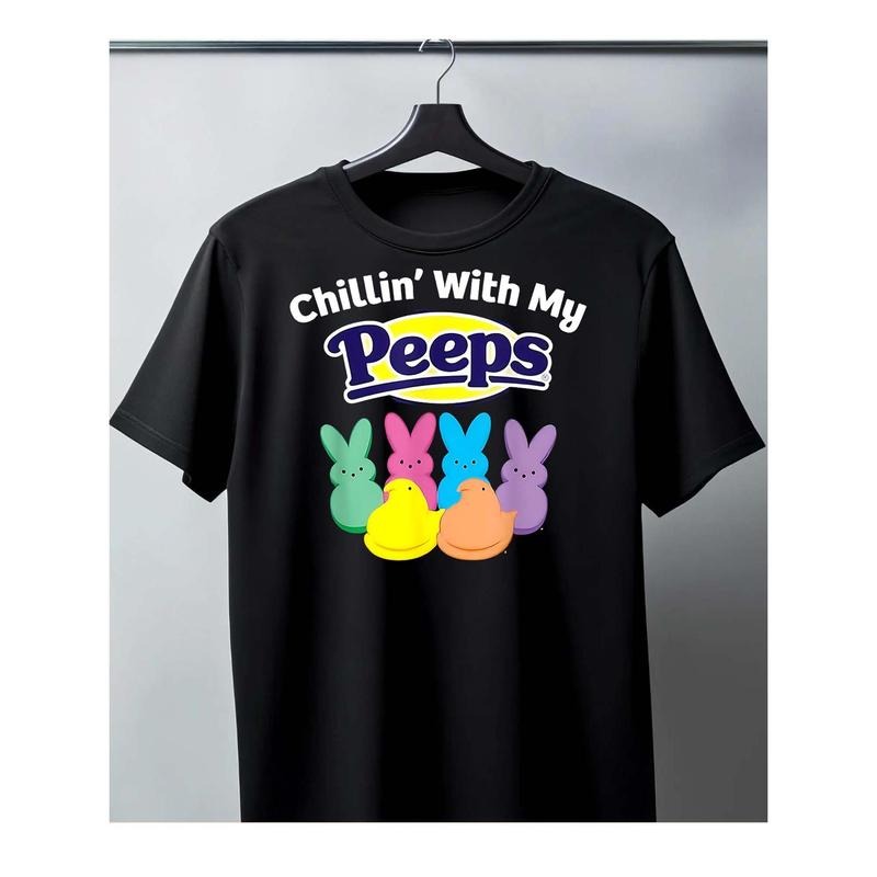 Men's Cotton Black T-Shirt - Chillin' With My Peeps Easter Theme Design made in usa Hoodie, Sweatshirt | GrindPrints.com