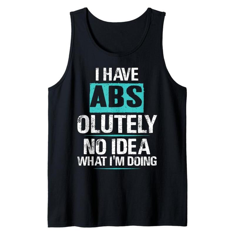 Men's Cotton Graphic Tank Top - "I Have ABS NO IDEA WHAT I'M DOING" Print, Casual Sleeveless Crew Neck, Breathable &...
