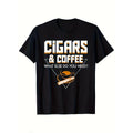 Men's Cotton T-Shirt With Cigar Print, Casual Short Sleeve Round Neck Tee, Soft Comfortable Top, Men's Clothing made in...