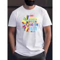 Men's Creative Short Sleeve T-Shirt with Inspirational Quote Graphic, Polyester Knit Fabric, Casual Crew Neck Tee with...
