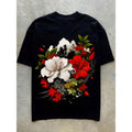Men's Crew Neck Short Sleeve T-Shirt with White and Red Blooming Flowers Print, Fit for Exercise Made in USA Hoodie,...