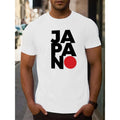 Men's Crew Neck T-Shirt with Japan Alphabet Graphic Design, Casual Knit Fabric Top with Slight Stretch and Regular Fit...