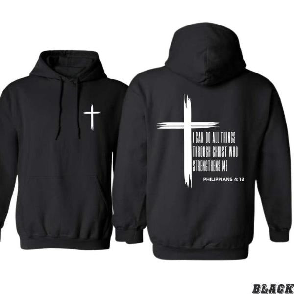 Men's Cross & Letter Print Drop Shoulder Hoodie, Trendy Graphic Pullover, Casual Streetwear Hoodie for Men T-Shirts,...