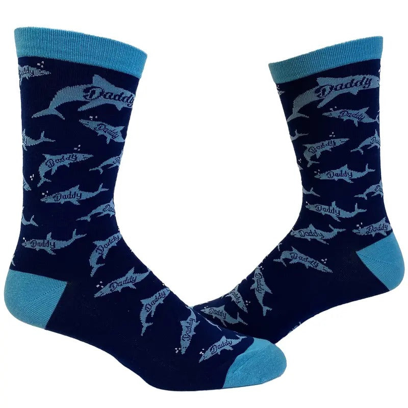 Men's Daddy Shark Socks Cute Funny Family Cool Best Dad Vacation Footwear Funny Graphic Socks Comfortable Fitted Spandex...