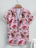 Men's Dinosaur Print Short Sleeve Shirt, Regular Fit Casual Cartoon Graphic Button Up Top for Beach Vacation, Fashion...