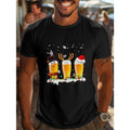 Men's Festive Christmas Beer Print T-Shirt - Casual Short Sleeve, Crew Neck, Polyester Blend, Machine Washable