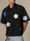 Men's Floral Embroidery Short Sleeve Shirt, Regular Fit Casual Fashion Comfy Top for Daily Outdoor Wear, Men Clothes for...
