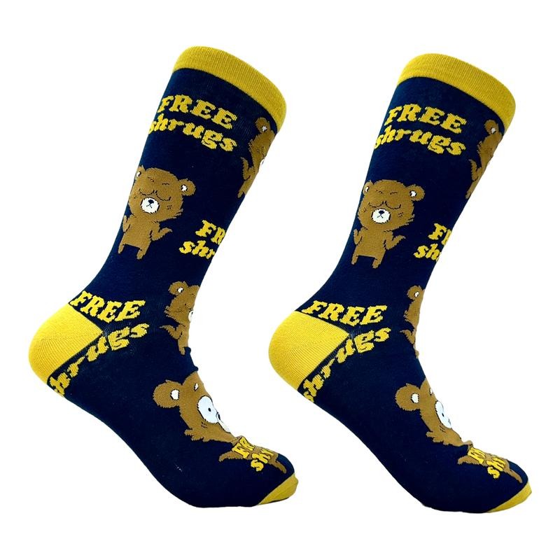 Men's Free Shrugs Socks Funny Introvert Bear Hugs Novelty Joke Footwear Funny Graphic Socks Comfortable Fitted Spandex...