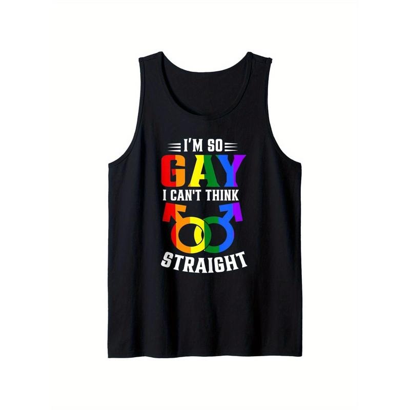 Gay Pride Rainbow Tank Top "I'M So Gay I Can'T THINK 00 Straight" Soft & Breathable Cotton Sleeveless Shirt LGBTQ Events Casual Outdoor Activities Gays T-Shirts, Hoodie, Sweatshirt