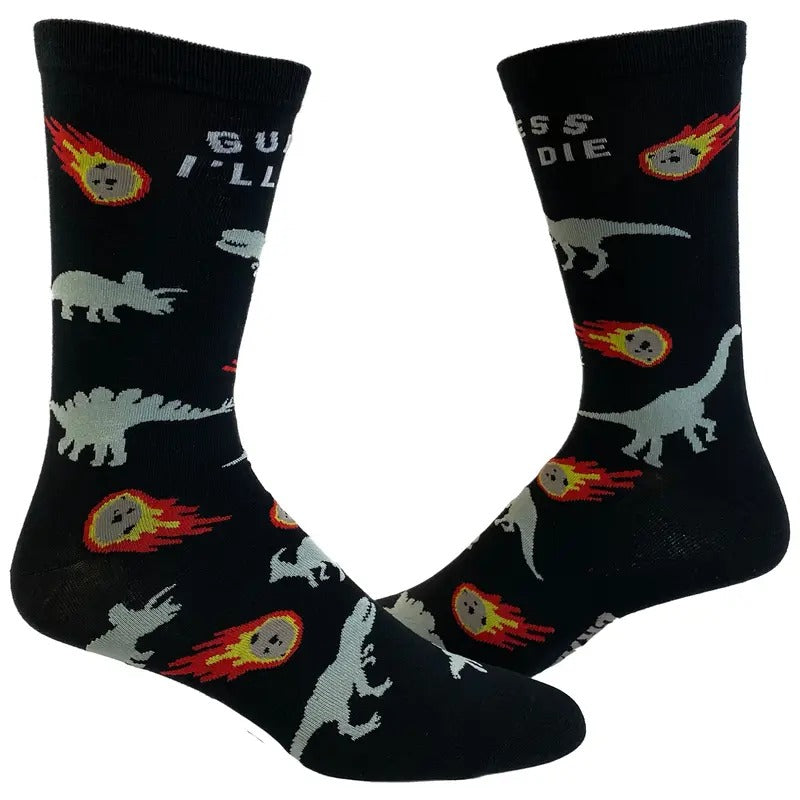 Men's Guess I'll Die Socks Funny Dinosaur Extinction Meteor Graphic Novelty Footwear Funny Graphic Socks Comfortable...