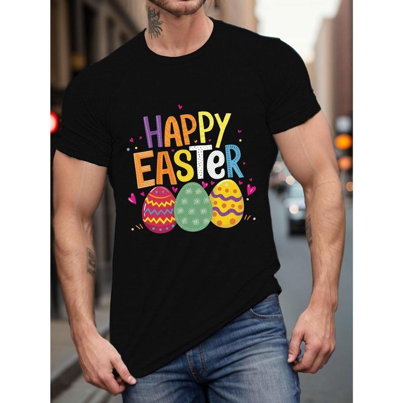 Happy Easter 100% Polyester Crew Neck Casual Geometric Pattern Short Sleeve Knit Fabric Top Summer Made Usa T-Shirts, Hoodie, Sweatshirt