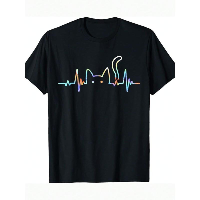 Men's Heartbeat Cat Graphic T-Shirt