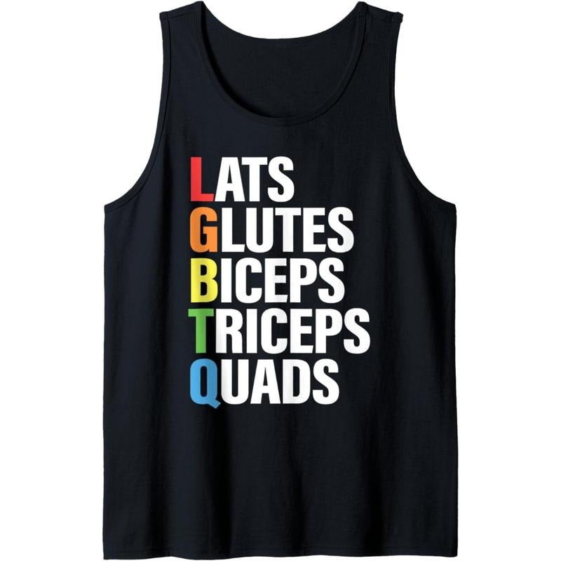 Men's LGBTQ Pride Muscle Tank Top - "LATS GLUTES BICEPS TRICEPS QUADS" Funny Graphic Design
