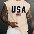 Men's Letter & Flag Print Round Neck Tank Top  Round Neck Tank Top, Regular Fit Graphic Casual Top for Summer, Men's Top...