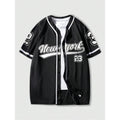 Men's Letter & Number Print Button Front V Neck Baseball Jersey, Casual Drop Shoulder Short Sleeve Top for Daily Wear,...