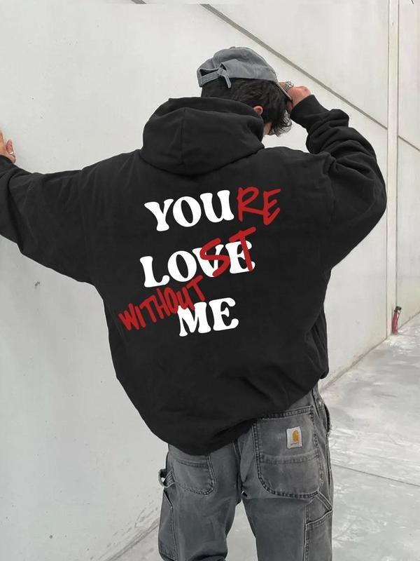 Men's Letter Slogan Print Hoodie, Casual Regular Fit Long Sleeve Hooded Sweatshirt for Fall & Winter, Men's Top for Daily...