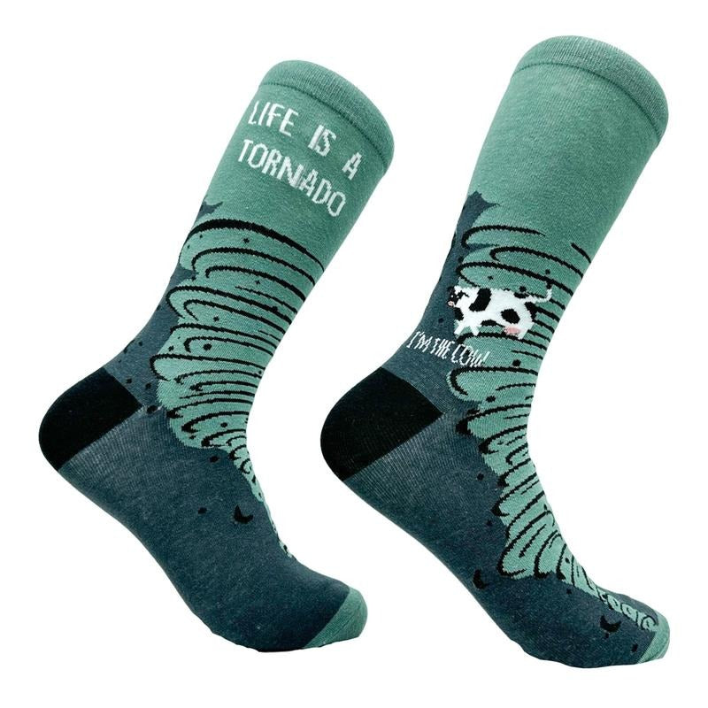 Men's Life Is A Tornado Socks Funny Stormy Twister Joke Footwear Funny Graphic Socks Comfortable Fitted Spandex...