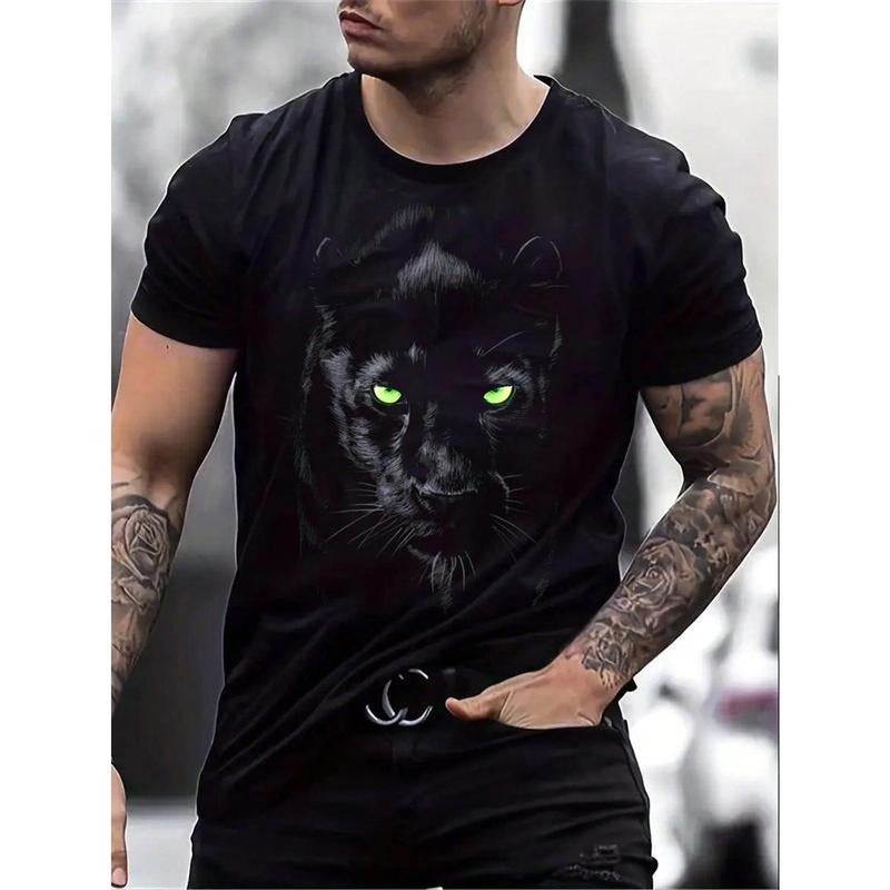 Men's Lion Printed Round Neck Short Sleeve Casual T-Shirt, Summer Made in USA Hoodie, Sweatshirt | GrindPrints.com