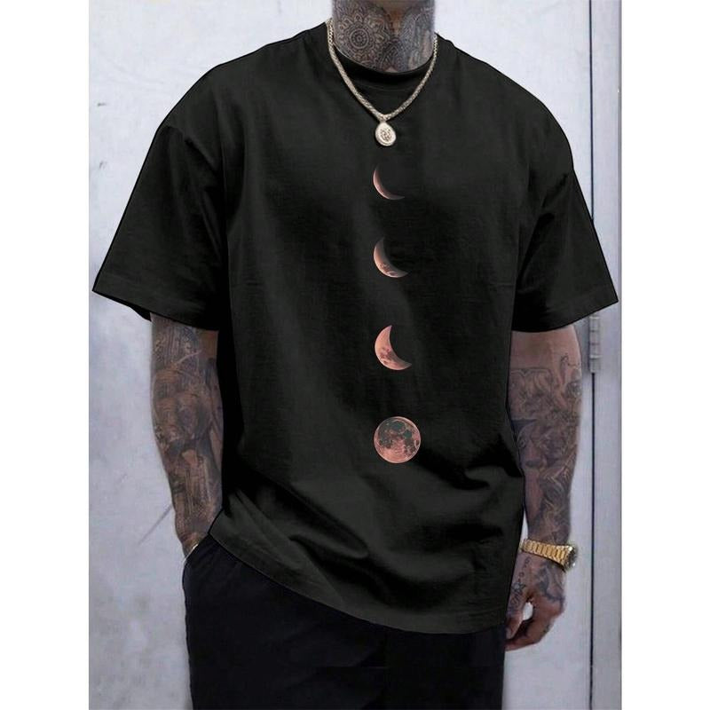 Men's Moon Pattern Round Neck Short Sleeve T-Shirt Made in USA Hoodie, Sweatshirt | GrindPrints.com
