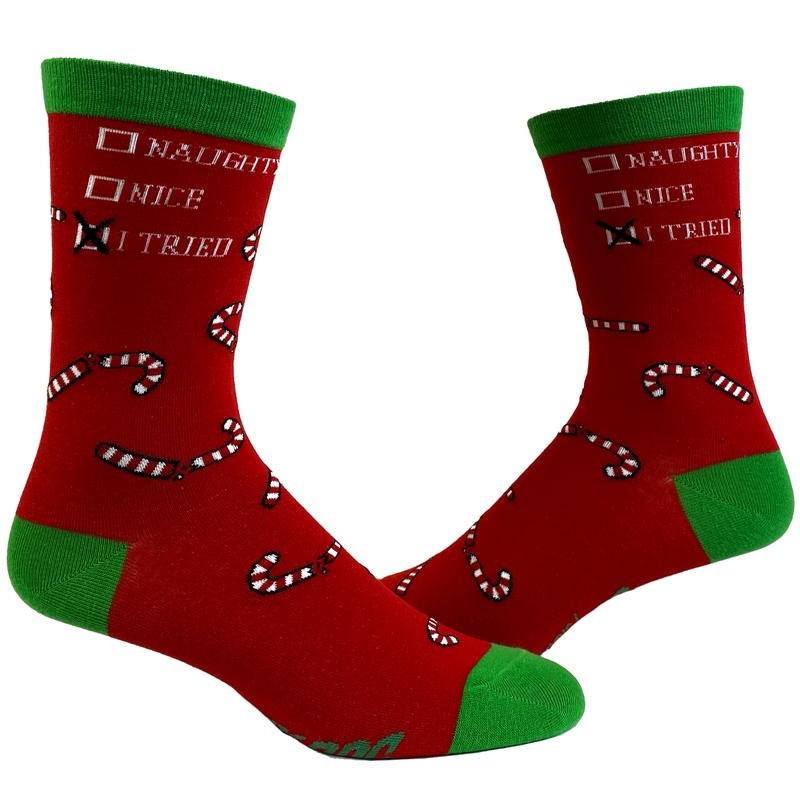 Men's Naughty Nice I Tried Socks Funny Christmas List Good Bad Graphic Footwear Funny Graphic Socks Comfortable Fitted...