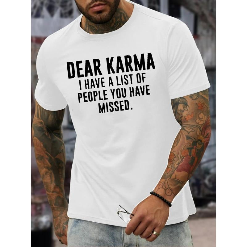 Men's Navy Blue "Dear for KARMA" Graphic Tee - Casual Cotton Short Sleeve T-Shirt with Humorous Print, Machine Washable...