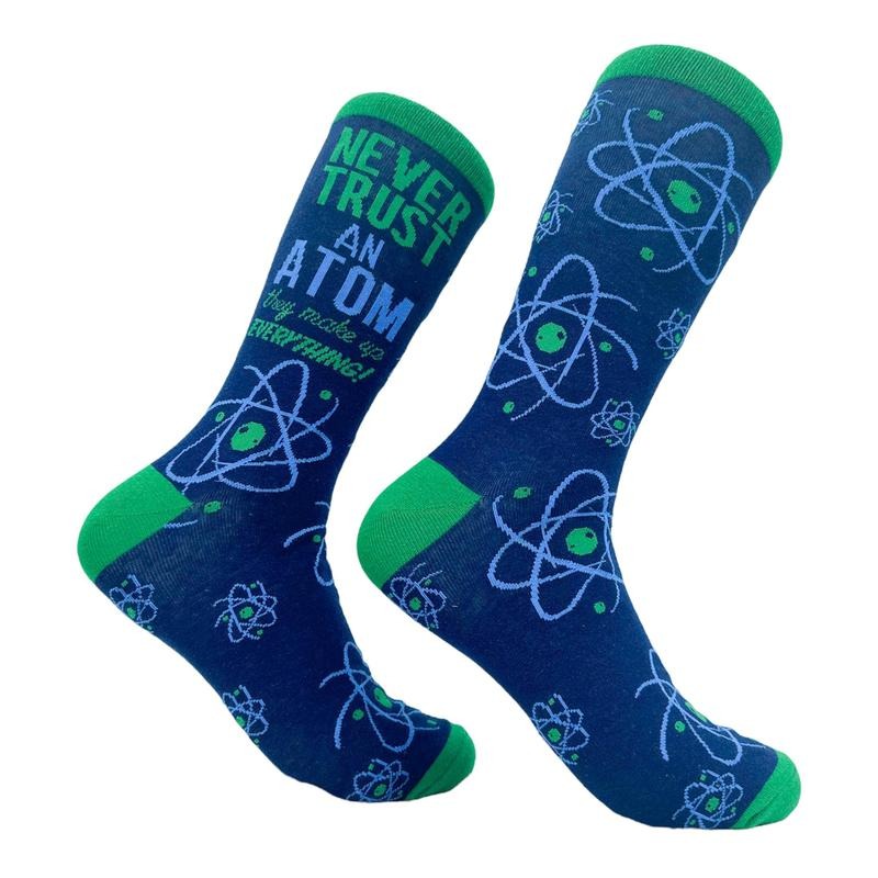 Men's Never Trust An Atom They Make Up Everything Socks Funny Nerdy Science Joke Footwear Funny Graphic Socks Comfortable...