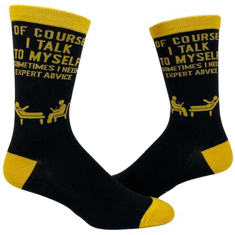 Men's Of Course I Talk to Myself Sometimes I Need Expert Advice Funny Sarcasm Socks Funny Graphic Socks Comfortable...