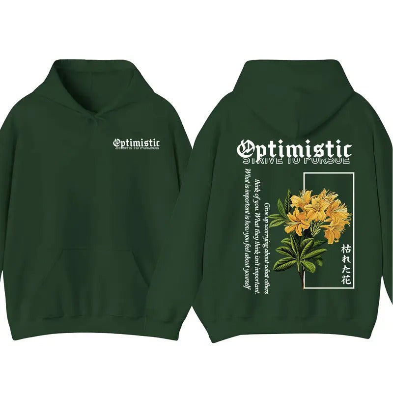 Men's Optimistic Hoodie Sweatshirt Shirt with Flower Print, Summer Outdoor Sports Short Sleeve, Motivational Graphic Tee,...