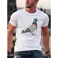 Men's Pigeon Print T-shirt, Casual Comfy Slightly Stretch Crew Neck Tee, Men's Clothing For Summer Outdoor Activity Made...