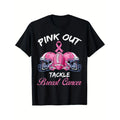 Men's Pink Out Tackle Breast Cancer Awareness American Football Printed T-shirt, Comfortable Casual Short Sleeve for...