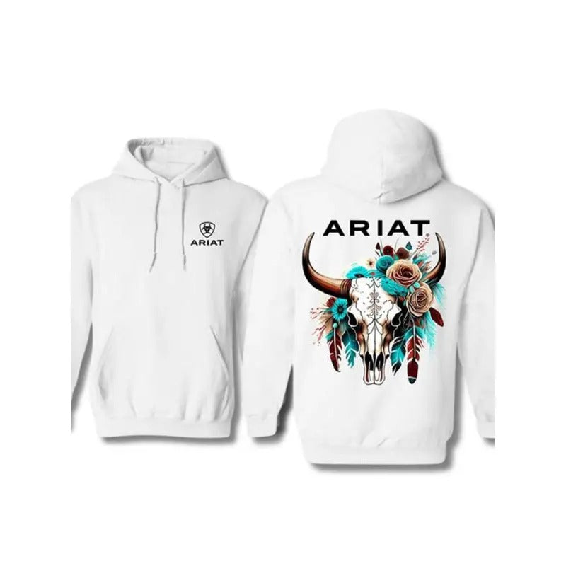 Men's Regular Fit Bull Head & Floral Print Hoodie, Casual Long Sleeve Hooded Sweatshirt for Fall, Fashion Men's Clothes...