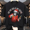 Men's Skull Wearing Christmas Hat Holding Drink Print Crew Neck Short Sleeve T-Shirt, Casual Daily Hoodie, Sweatshirt