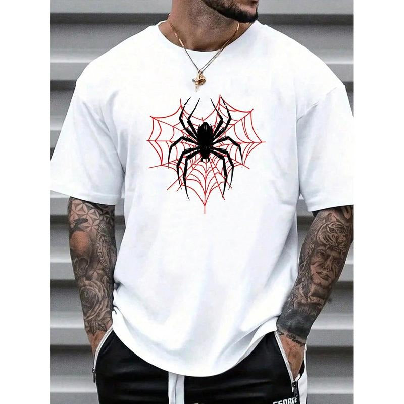 Men's Spider Print Round Neck Short Sleeve T-Shirt Made in USA Hoodie, Sweatshirt | GrindPrints.com