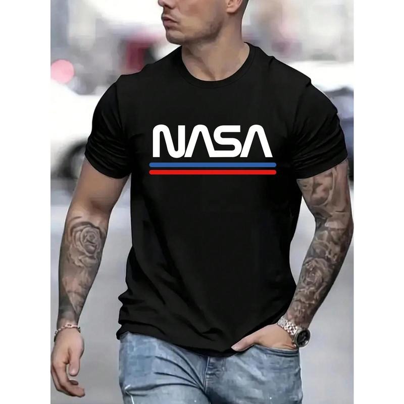 Men's Summer Casual T-Shirt With Letter Print And Round Neck Short Sleeve Made in USA Hoodie, Sweatshirt | GrindPrints.com