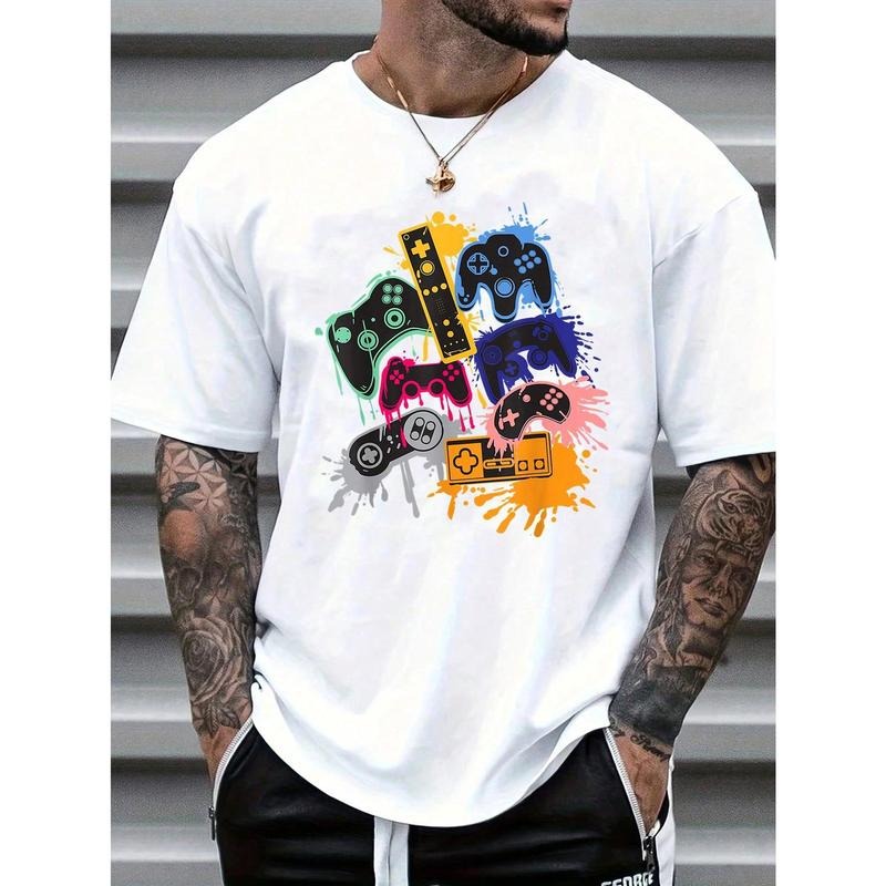 Men's Summer Game Console Printed Round Neck Short Sleeve Casual T-Shirt Made in USA Hoodie, Sweatshirt | GrindPrints.com