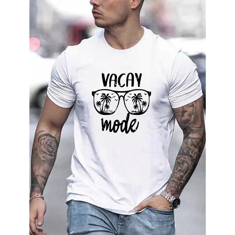 Men's Summer Letter And Glasses Print Round Neck Short Sleeve Casual T-Shirt Made in USA Hoodie, Sweatshirt | GrindPrints.com